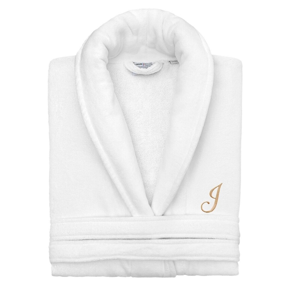 Linum Home Anovia Velour Cotton Bathrobe White L-XL Personalized-I, Unisex Robe